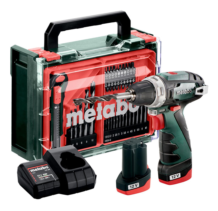 metabo Akku-Bohrschrauber PowerMaxx BS Basic Set - 12 V, 34 Nm Drehmoment, 2 Gänge - Schnellspannboh