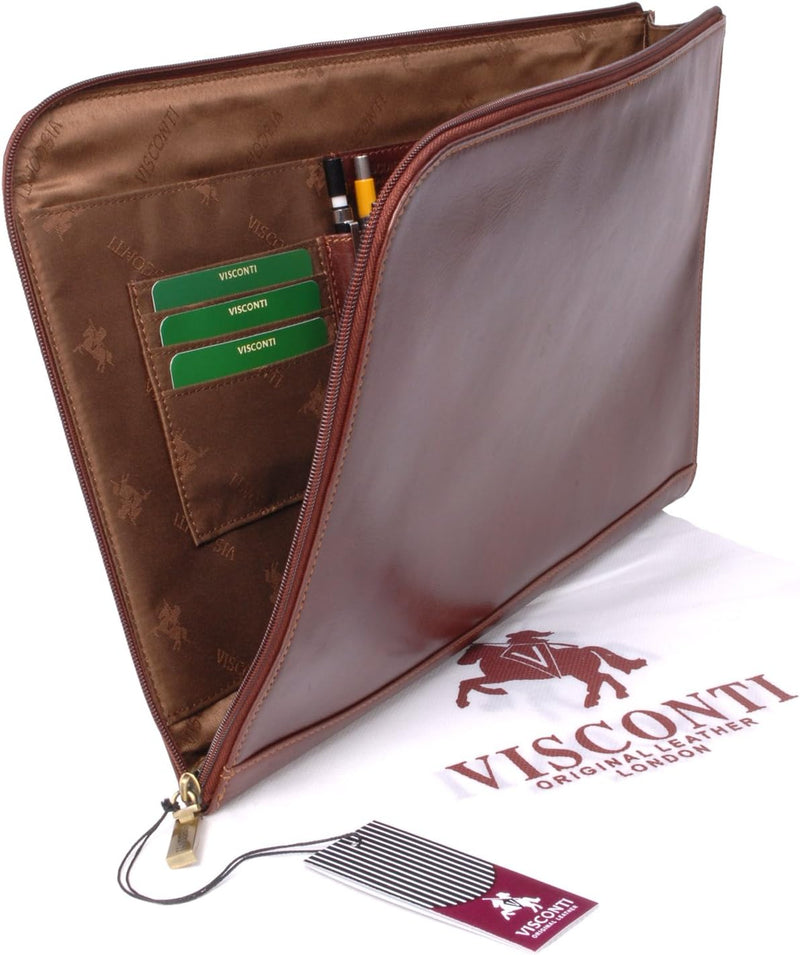 Visconti - Herren A4 Leder Notizbuchtasche - Schreibmappe mit Reissverschluss - Konferenzmappe Passe