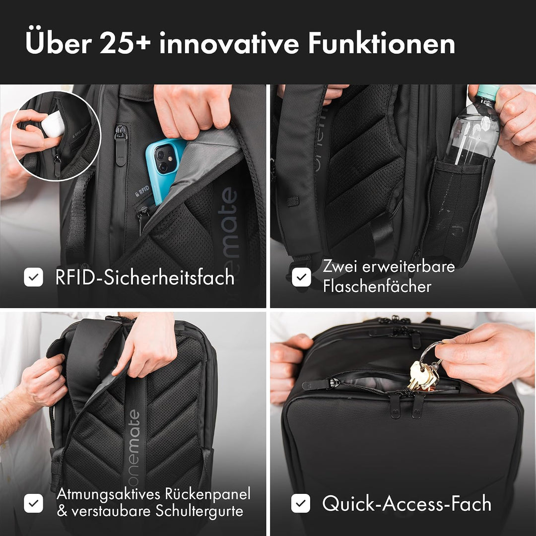 onemate Rucksack Backpack Pro 2 (Herren und Damen) Vielseitig und Durchdacht 22L Schwarz, Schwarz