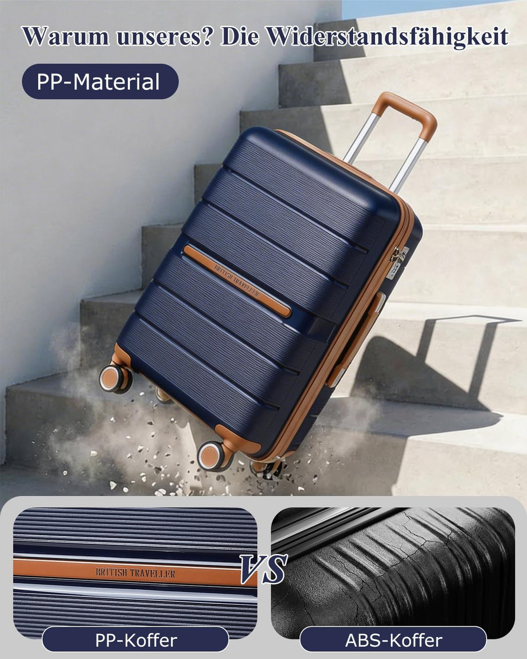 British Traveller Reisekoffer Gross Koffer Trolleys Gross Hartschalenkoffer 100% PP Handgepäck Koffe