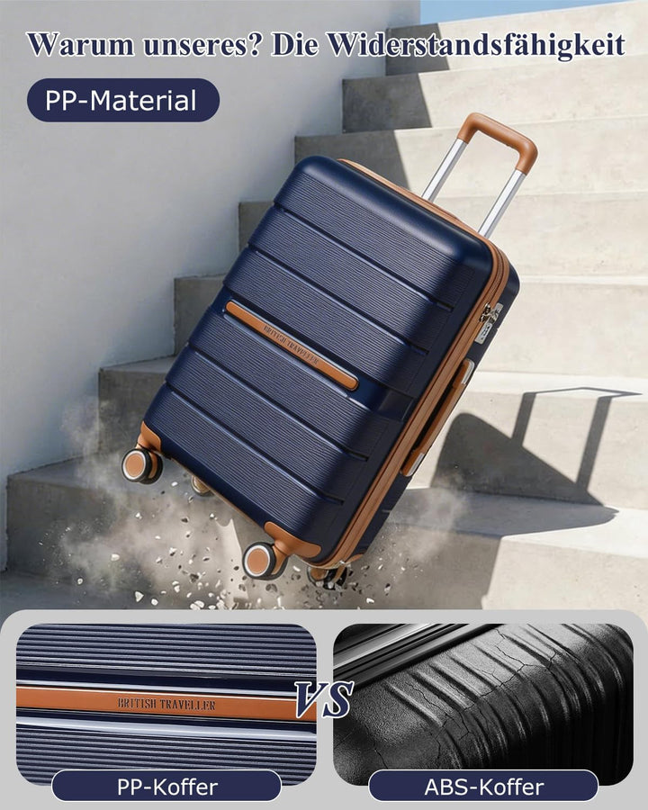 British Traveller Reisekoffer Gross Koffer Trolleys Gross Hartschalenkoffer 100% PP Handgepäck Koffe