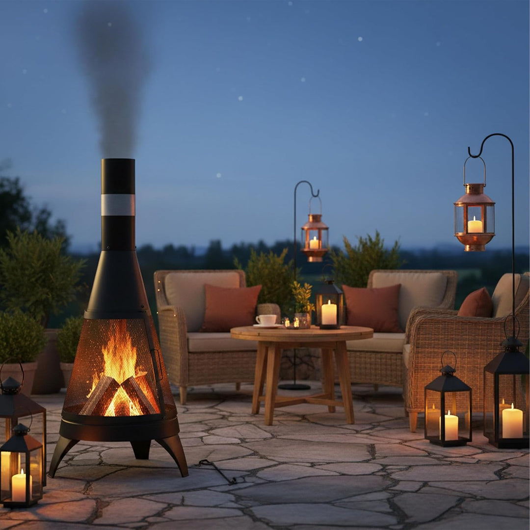 Relaxdays Terrassenofen, mit Funkenschutz, Rost & Schürhaken, Garten & Terrasse, HxD: 120 x 47 cm, G