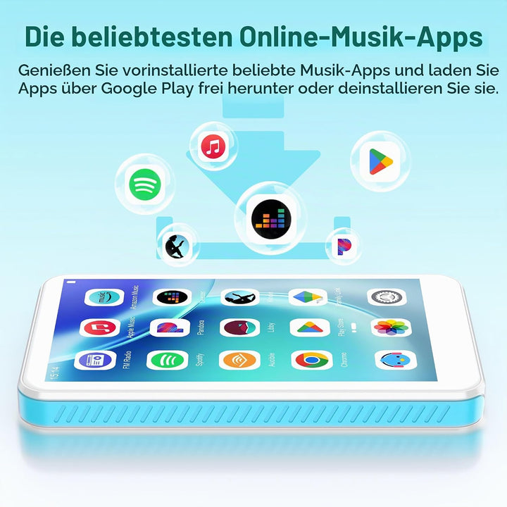 SWOFY D08 MP3 Player mit Bluetooth und WLAN, Android 13, 32GB, 4 Zoll Touchscreen, unterstützt Spoti