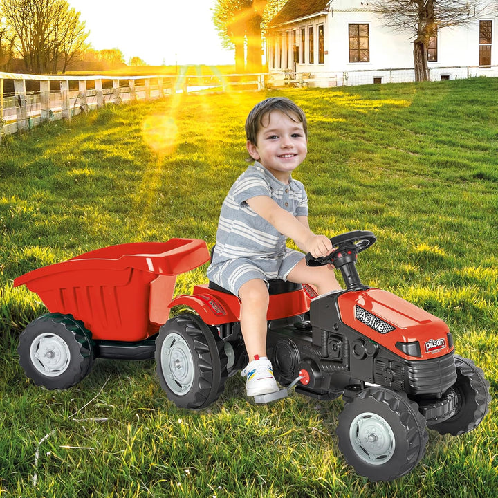 Lemodo Trettraktor ab 3 Jahre | Kinder Traktor in rot| Traktor zum draufsitzen | Kindertraktor mit A