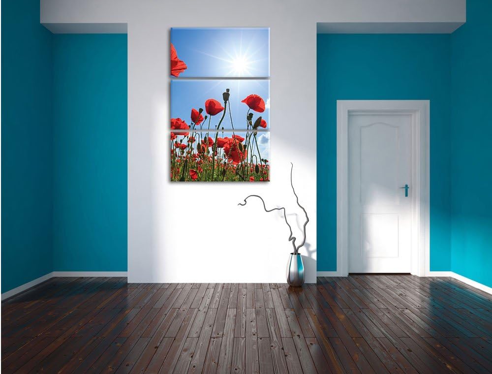 Pixxprint Mohnblumen als Leinwandbild - Grösse: 3-Teilig (120x80cm) - Wandbild - Kunstdruck - fertig