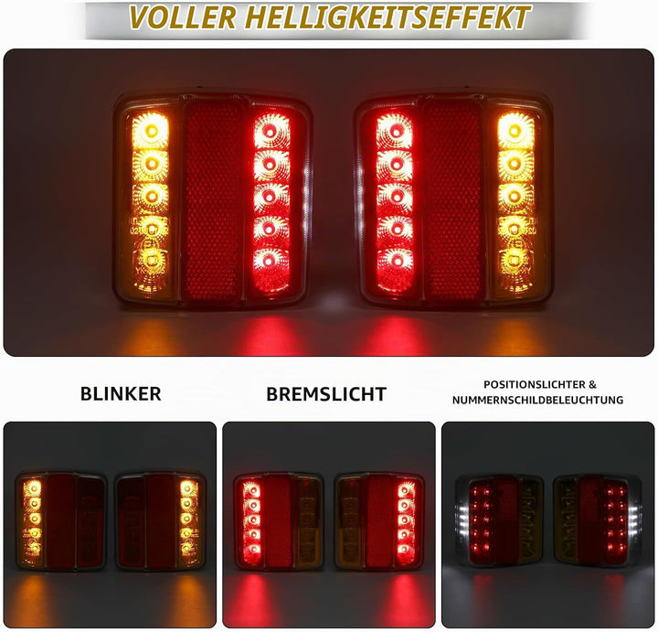 AOHEWEI LED Anhänger Rückleuchten 12V Beleuchtung Bremslichten Lkw Heckleuchte Blinklicht Hinten Was