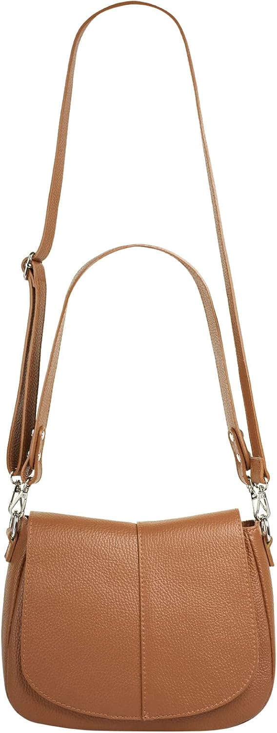 Umhängetasche Echt Leder Damen Made in Italy | Handtasche mit Deckelklappe | elegante Crossbody Bag