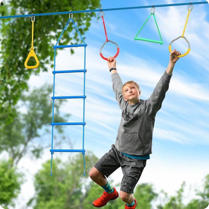 Hapfan 2 X 50ft Slackline Set Kinder mit Seilrolle, Hindernisse Set mit Klettergerüst Kletterstangen