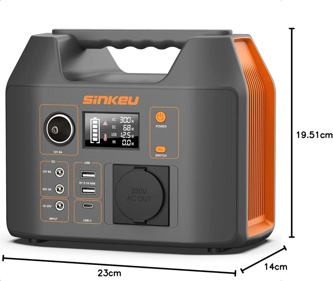 SinKeu Tragbare Powerstation 296WH, Solar Generator mit 230V 300W Reine Sinuswelle AC Steckdose,12V