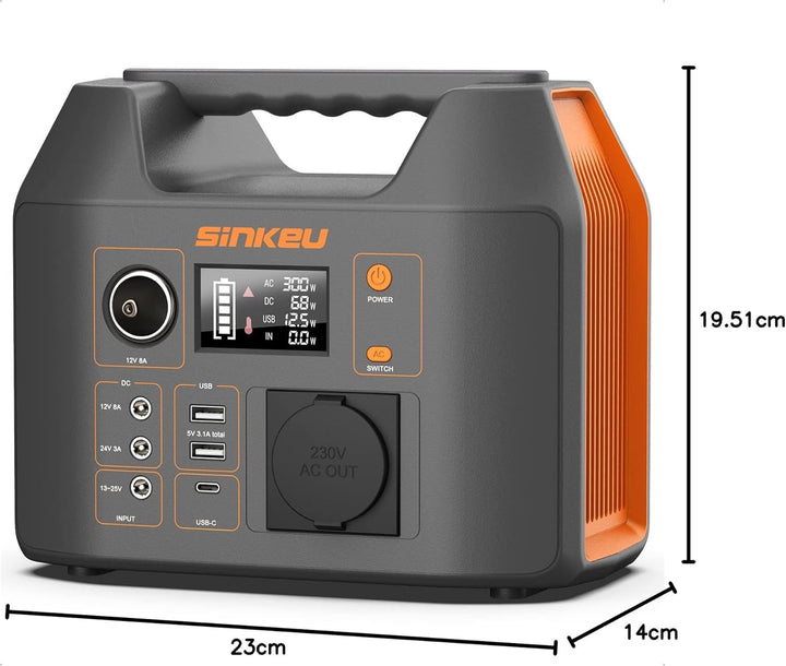 SinKeu Tragbare Powerstation 296WH, Solar Generator mit 230V 300W Reine Sinuswelle AC Steckdose,12V