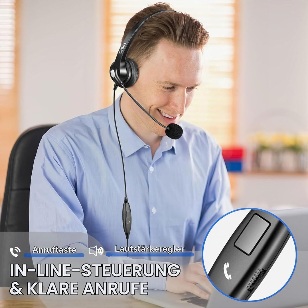 3,5mm Klinke Headset Handy mit Mikrofon Noise Cancelling, USB-C PC Headset mit Kabel für Laptop Mac