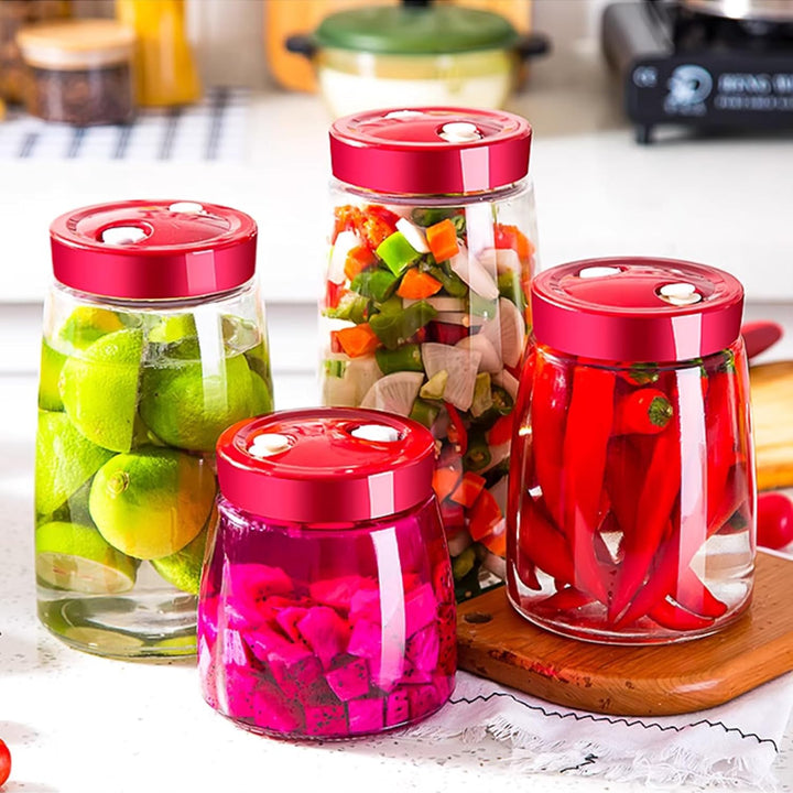 4 Stück Fermentierglas, 1.4 L Gärglas mit Entlüftungsventil, Transparent Kimchi Behälter, Kimchi Con