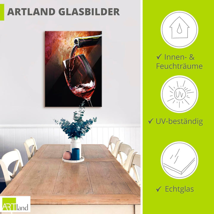ARTland Glasbilder Wandbild Glas Bild einteilig 60x80 cm Hochformat Rotwein Lounge Bar Restaurant It