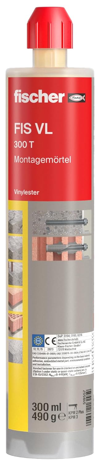 fischer Montagemörtel FIS VL 300 T im handlichen Sixpack, der wetterfeste Injektionsmörtel für zuver