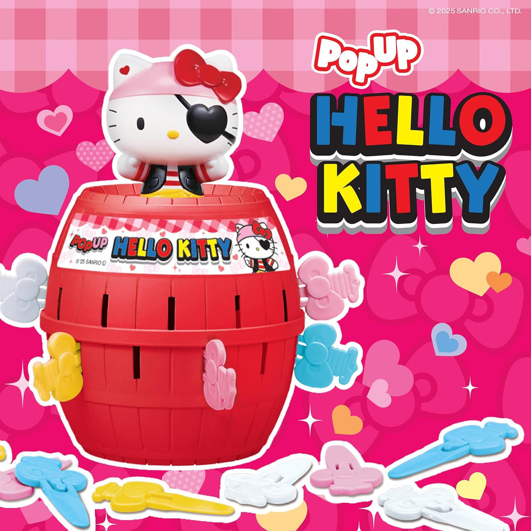 TOMY Pop Up Hello Kitty Spiel, Kinder-Actionspiel mit Schleifen, Überraschungs-Steckspiel, Lustiges