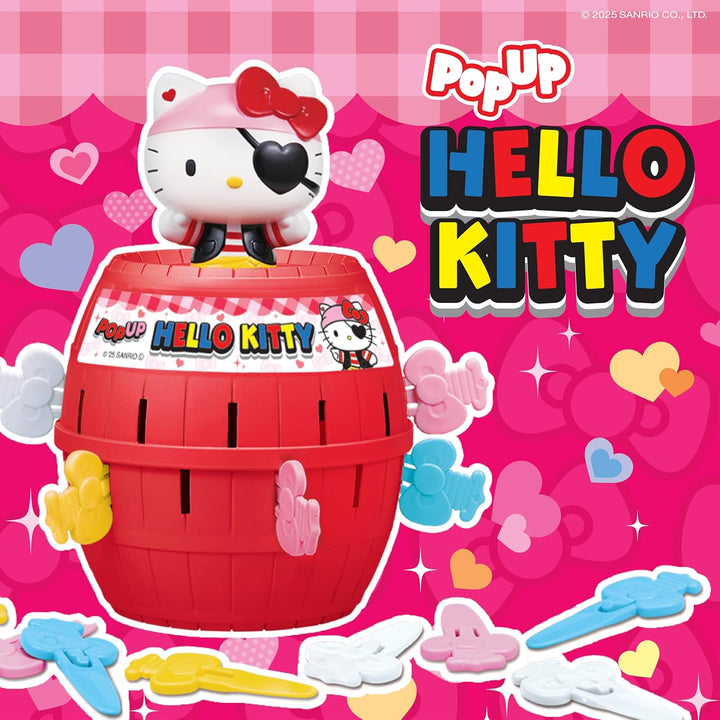 TOMY Pop Up Hello Kitty Spiel, Kinder-Actionspiel mit Schleifen, Überraschungs-Steckspiel, Lustiges
