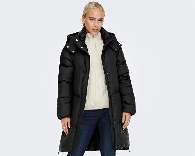 ONLY Damen Mantel ONLALICIA DOWN HOOD COAT OTW XS Schwarz, XS Schwarz
