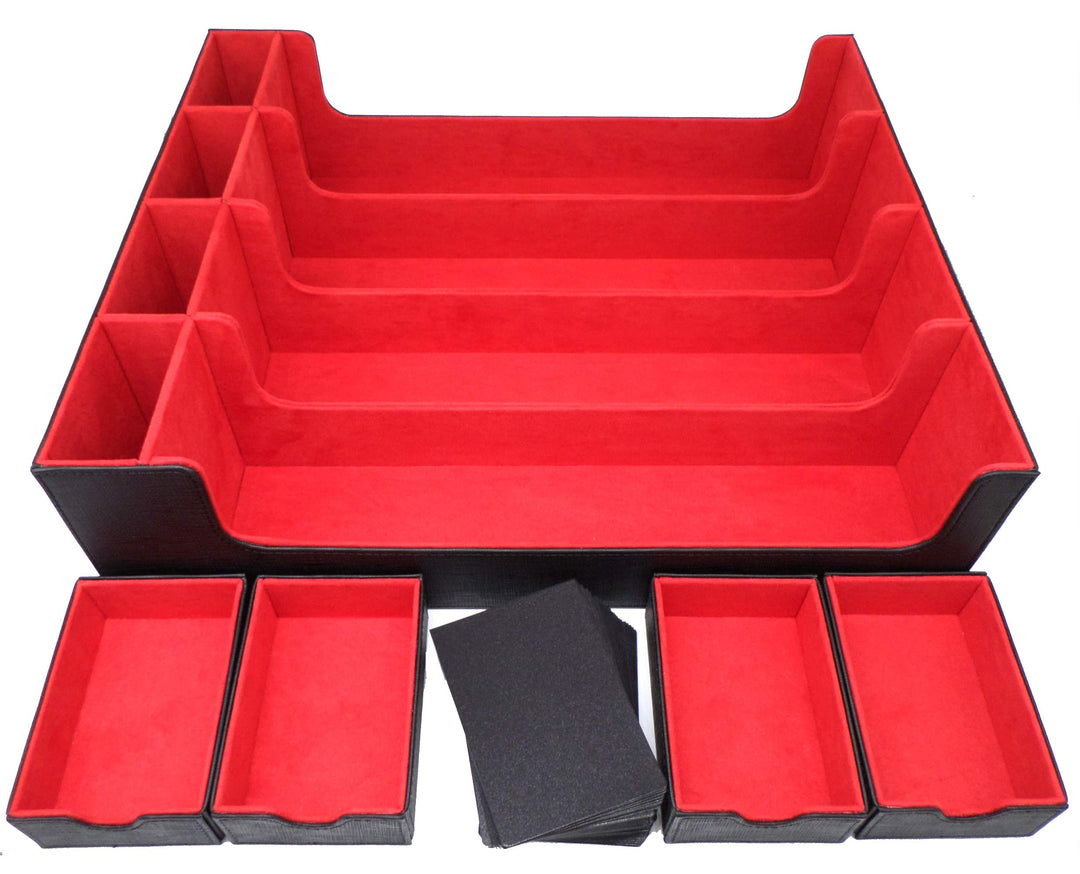 docsmagic.de Premium 4-Row Trading Card Storage Box Black/Red + Trays & Divider - MTG PKM YGO - Aufb