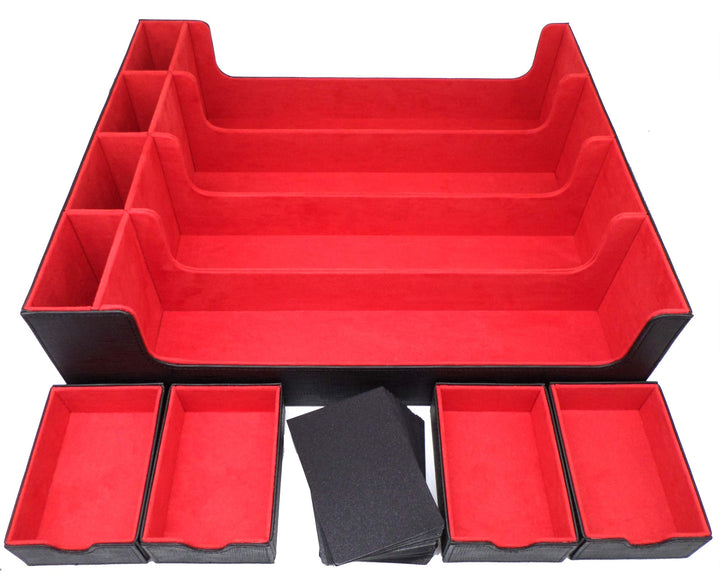 docsmagic.de Premium 4-Row Trading Card Storage Box Black/Red + Trays & Divider - MTG PKM YGO - Aufb