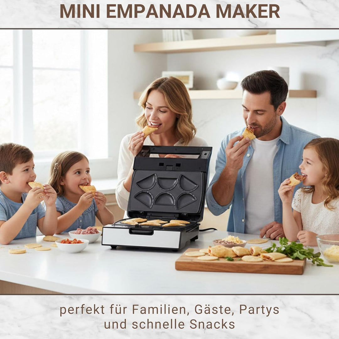 Syntrox Mini Empanada Maker mit Wechselplatten, Edelstahl, schnelles Aufheizen, Antihaftbeschichtet,