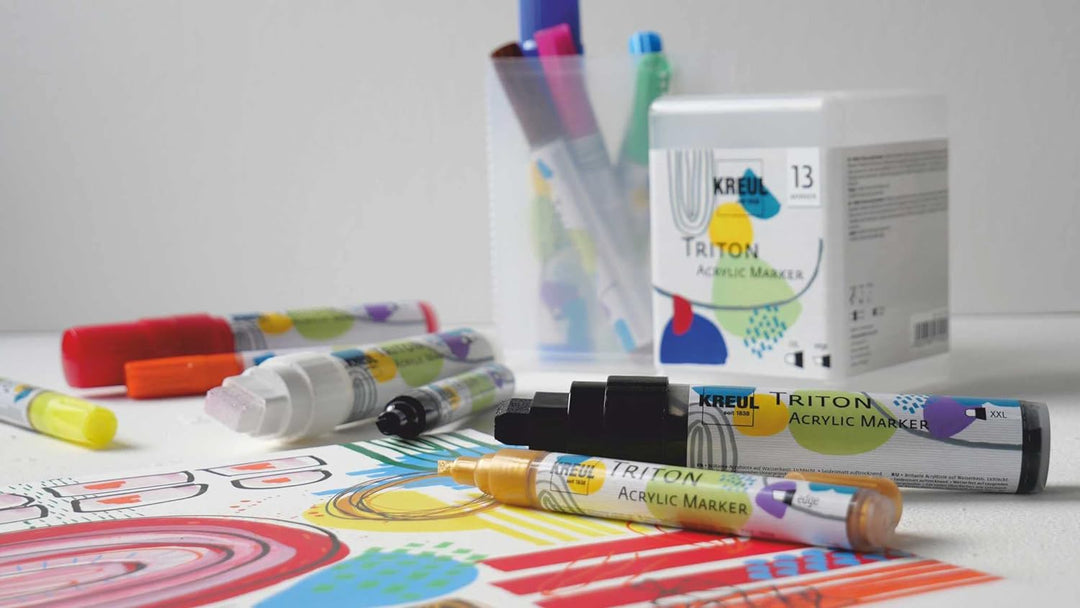 KREUL 17900 - Triton Acrylic Marker XXL + edge Powerpack, auf Wasserbasis, seidenmatt auftrocknend,