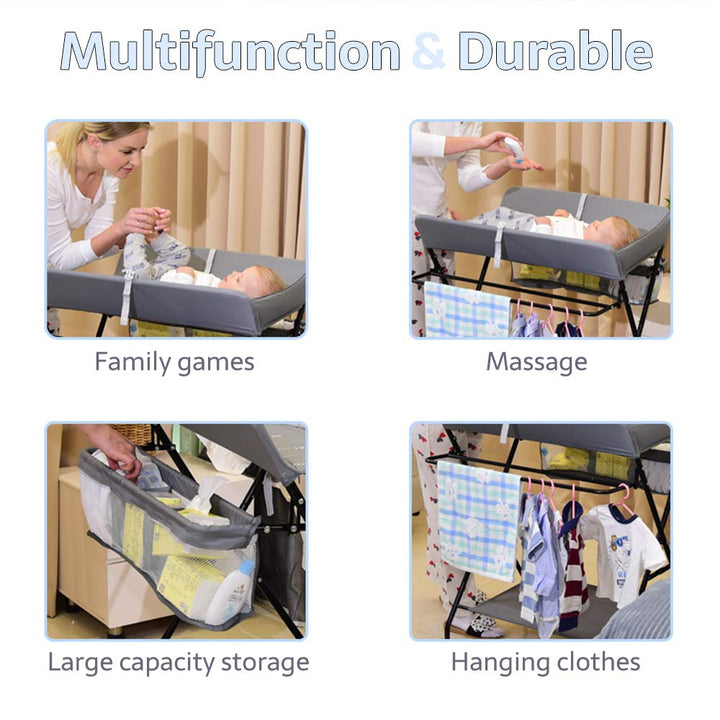 Baby Wickelkombi,klappbare Wickelkommode, mobiler Wickeltisch mit Wickelauflage, Giraffen-Muster, Ge