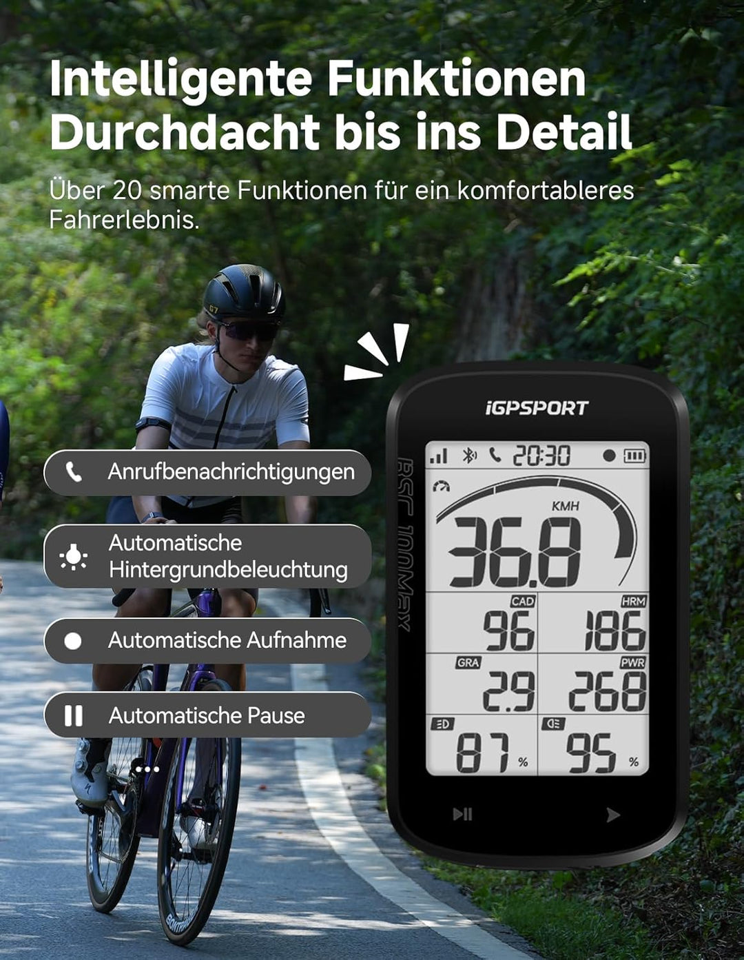 iGPSPORT BSC100MAX Fahrradcomputer Kabellos, 3 Zoll Display Automatische Aufnahme, 40H Akkulaufzeit,