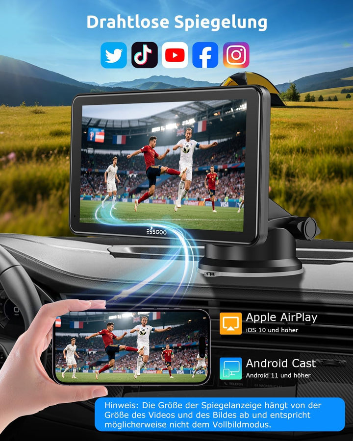 ESSGOO Carplay Android Auto Display mit Rückfahrkamera,7 Zoll Carplay Bildschirm für Apple/Android A