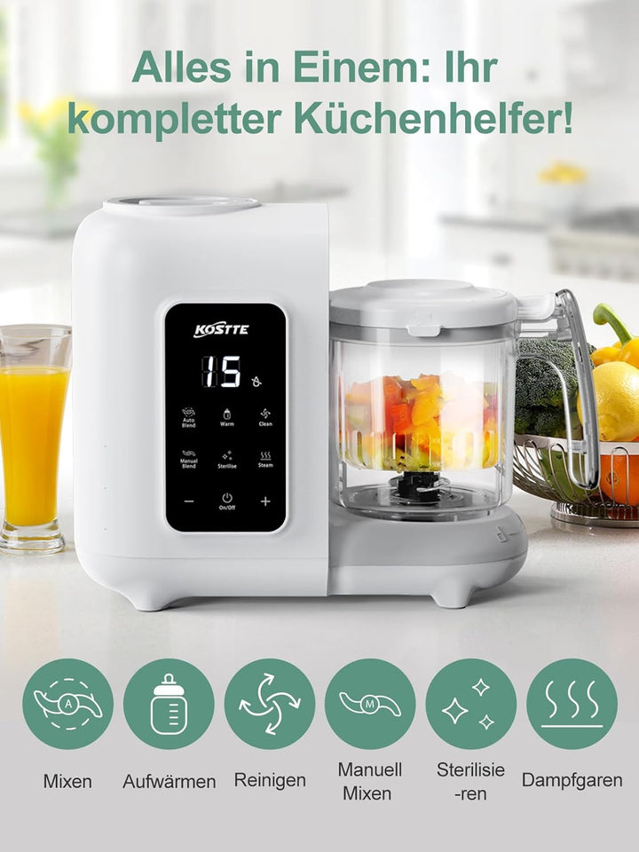 Babynahrungszubereiter 6-in-1, Dampfgarer Mixen mit Auftauen, Aufwärmen, Automatische Reinigungsfunk