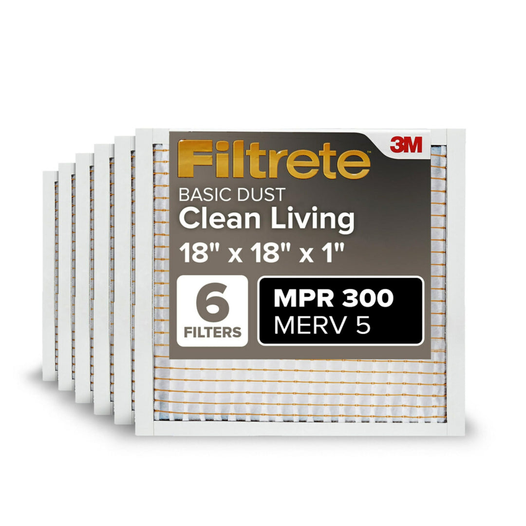 Filtrete 18x18x1 Luftfilter MPR 300 MERV 5, Clean Living Basic Dust, 6er-Pack (genaue Masse 17,81x17