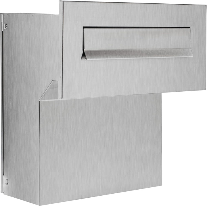 Mauerdurchwurf Briefkasten 100% Edelstahl V2A gebürstet 190-260 [mm] 3 Schlüssel Frontplatte: 160 x