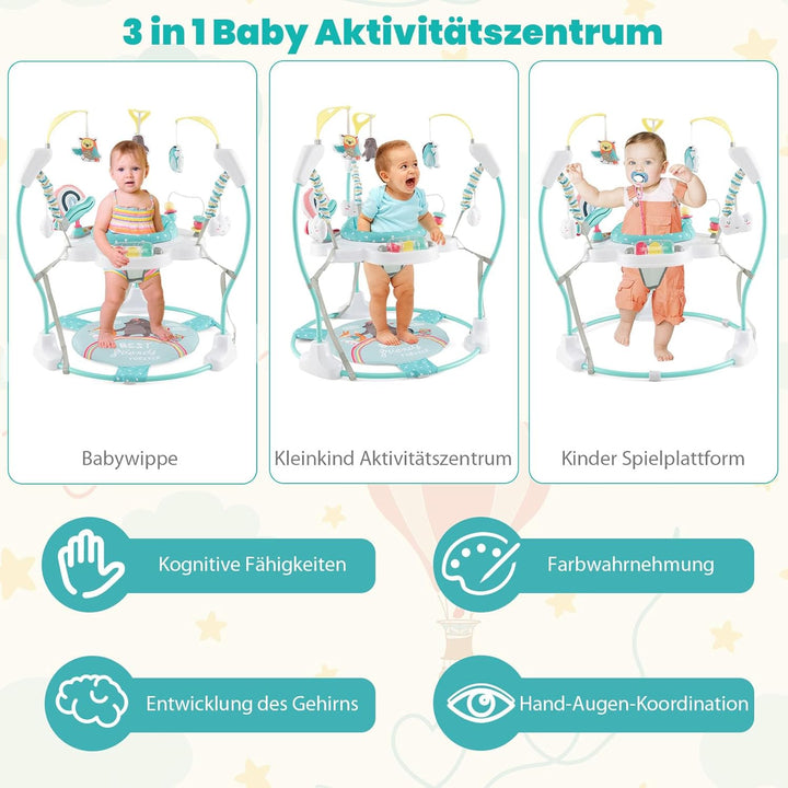GOPLUS 3 in 1 Baby Jumperoo, Spring- und Spielcenter mit 360° drehbare Sitz, Spielzeug & Musiktablet