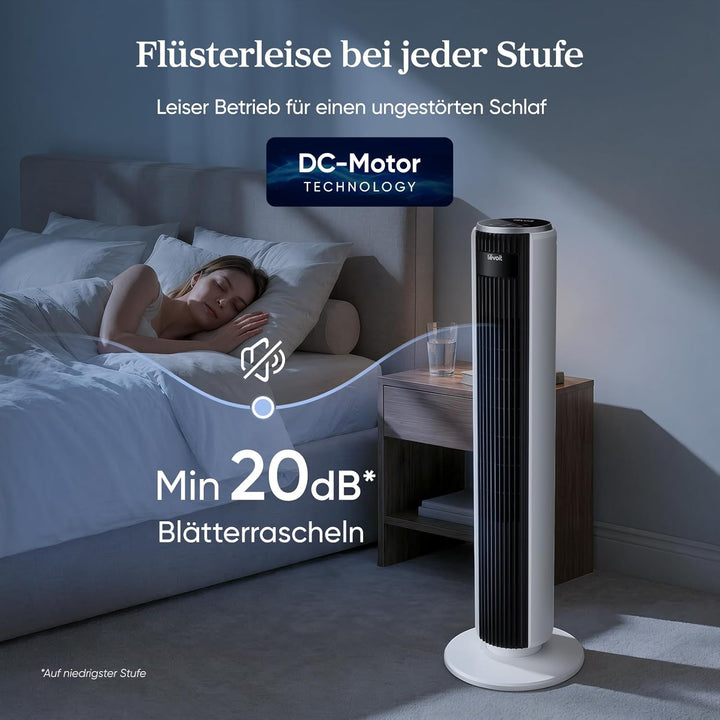 Levoit 20 dB sehr leiser Turmventilator mit Fernbedienung, 7,9 m/s Ventilator mit Kühlung, 90° oszil