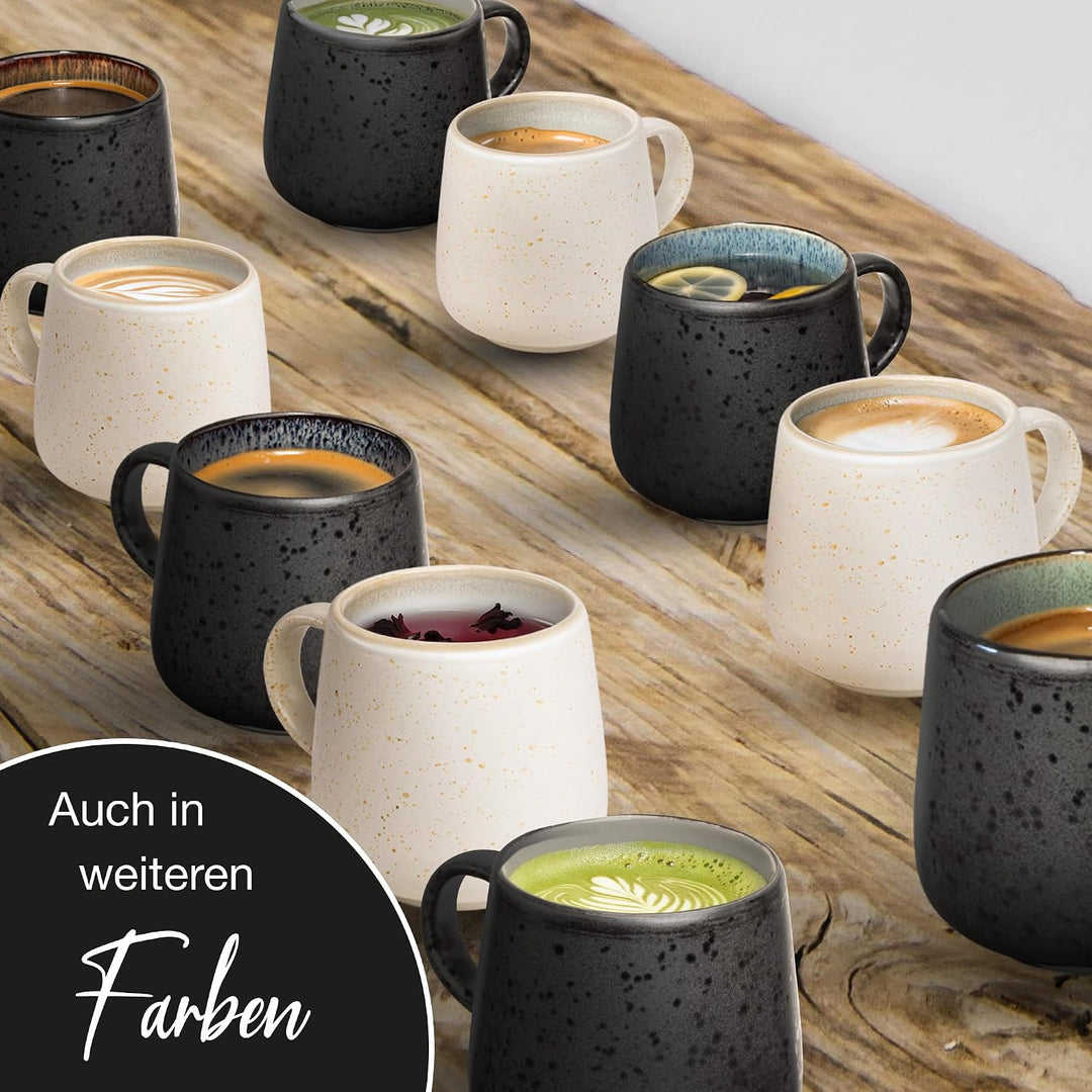 Moritz &amp; Moritz SOLID 4er Tassen Set Bunt - Kaffeebecher Set Aussen Schwarz - Robustes Steinzeug - S