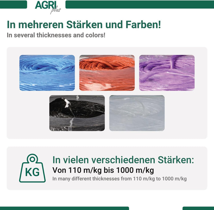 AGRI plus 1 Doppelpack Pressengarn/Erntegarn (10 kg - Für Rundballen 600 m/kg, Blau) 10 kg - Für Run