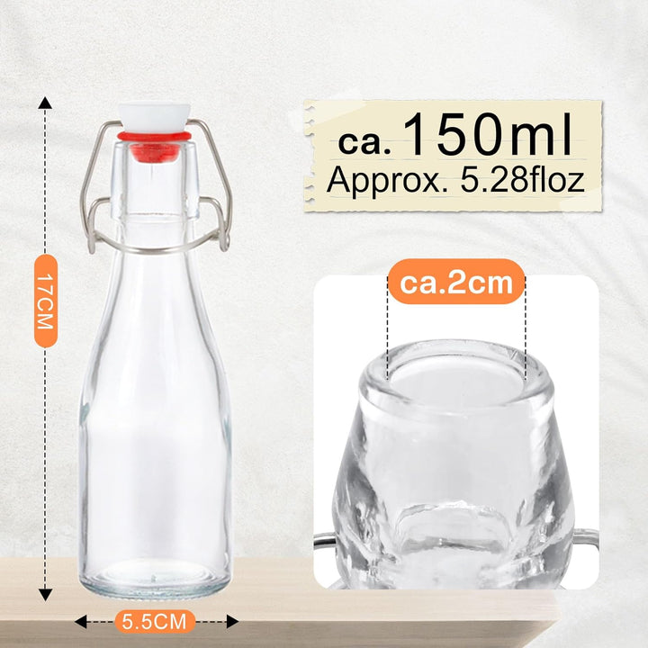Glasflaschen 150ml mit Bügelverschluss, 10 Stück Kleine Flaschen Zum Befüllen, Bügelflasche zum Befü