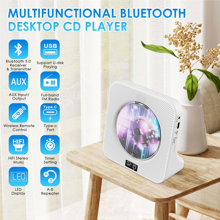 Gueray Desktop CD Player Bluetooth CD-Spieler mit Lautsprechern für Zuhause Tragbarer CD-Player mit