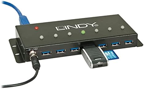 LINDY 43128 Metall 7 Port USB 3.0-Hub Schwarz, USB 3.0 Industrie Hub 7 Port