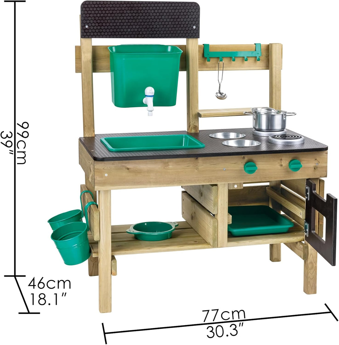 Hape Nature Fun Outdoor Spielküche - mit viel Zubehör aus Holz und pflanzlichem Kunststoff, Matschkü