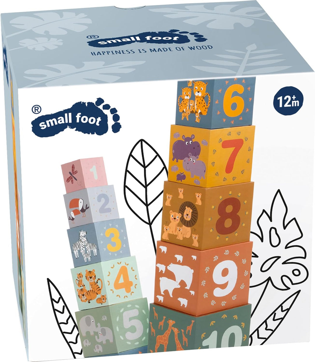 small foot Stapelwürfel "Safari", Motorikspielzeug, Sortierspiel zum Zählen lernen, für Kinder ab 12