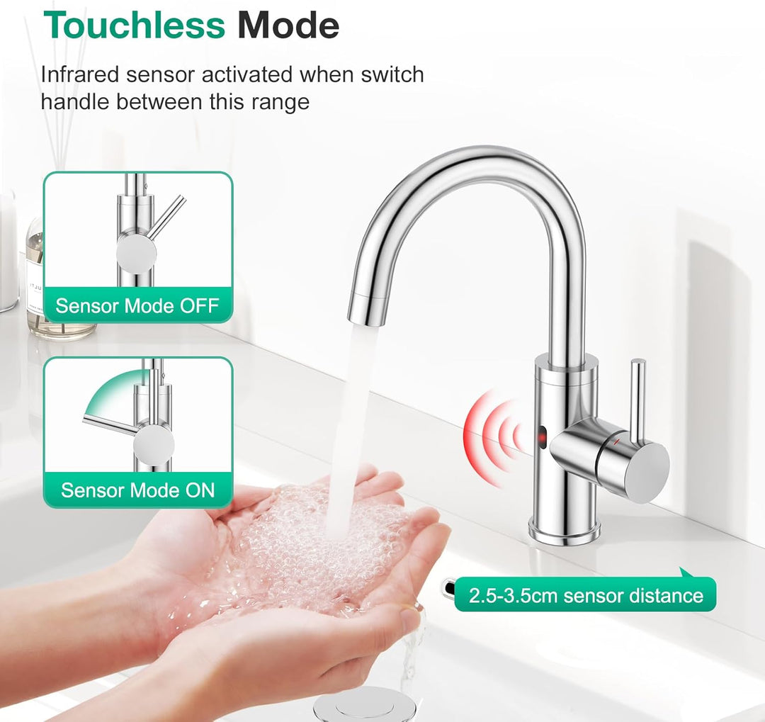 CREA Infrarot Wasserhahn 360° drehbar mit Automatischer Sensor Berührungslose, Einhebelmischer Armat