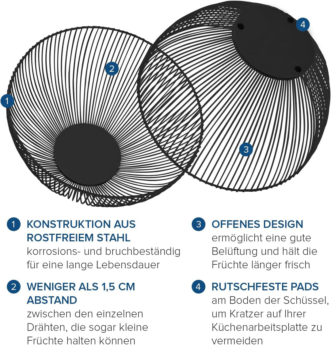 joeji's Kitchen Obstkorb für die Küche mit Kratzfesten - Anti-Rutsch-Pads - Obstschale modern - 25cm