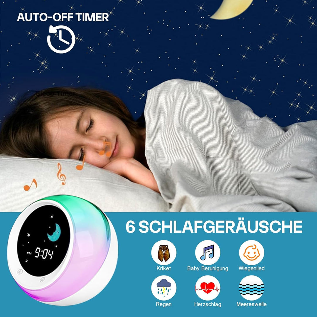 I·Code Wecker Kinder, Kinder Schlaftrainer Kinderwecker mit Nachtlicht, Schlaf Sound Maschine, Schla