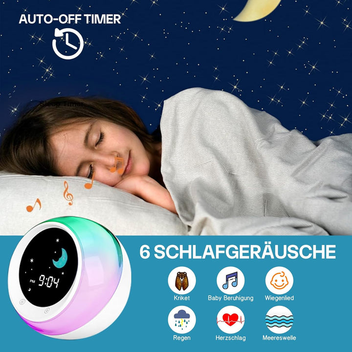 I·Code Wecker Kinder, Kinder Schlaftrainer Kinderwecker mit Nachtlicht, Schlaf Sound Maschine, Schla