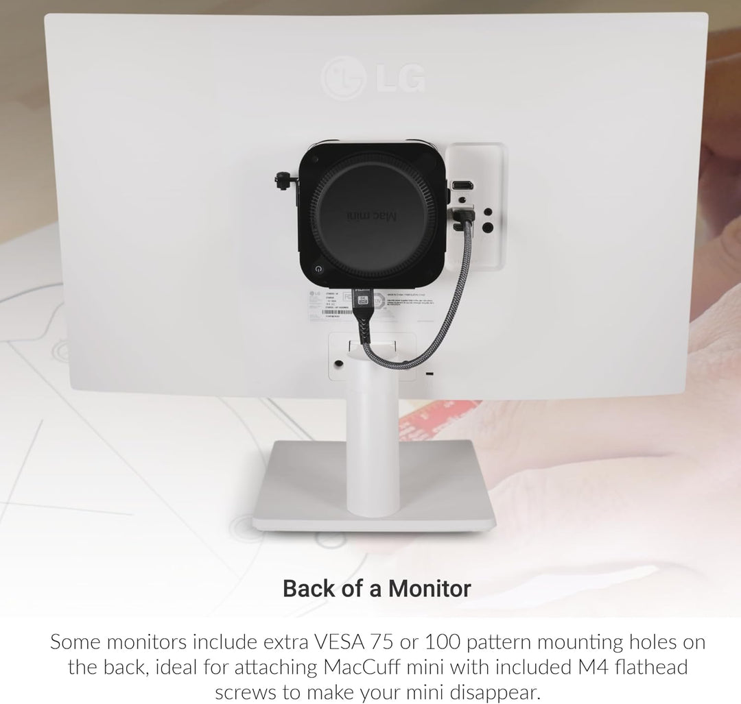 SoNNeT MacCuff mini (2024+): Stahlhalterung zur Montage eines Mac mini (2024) unter einem Tisch, an