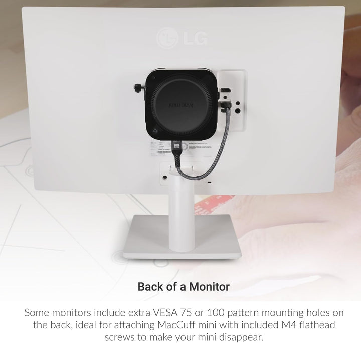 SoNNeT MacCuff mini (2024+): Stahlhalterung zur Montage eines Mac mini (2024) unter einem Tisch, an
