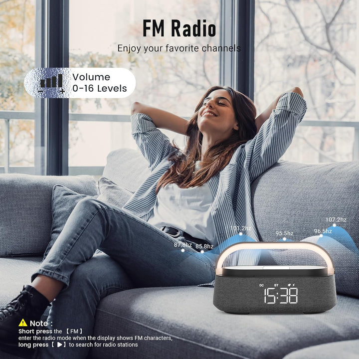 COLSUR Radiowecker Digital mit Wireless Charger, Bluetooth Lautsprecher mit USB-Ladegerät, Smart Wec
