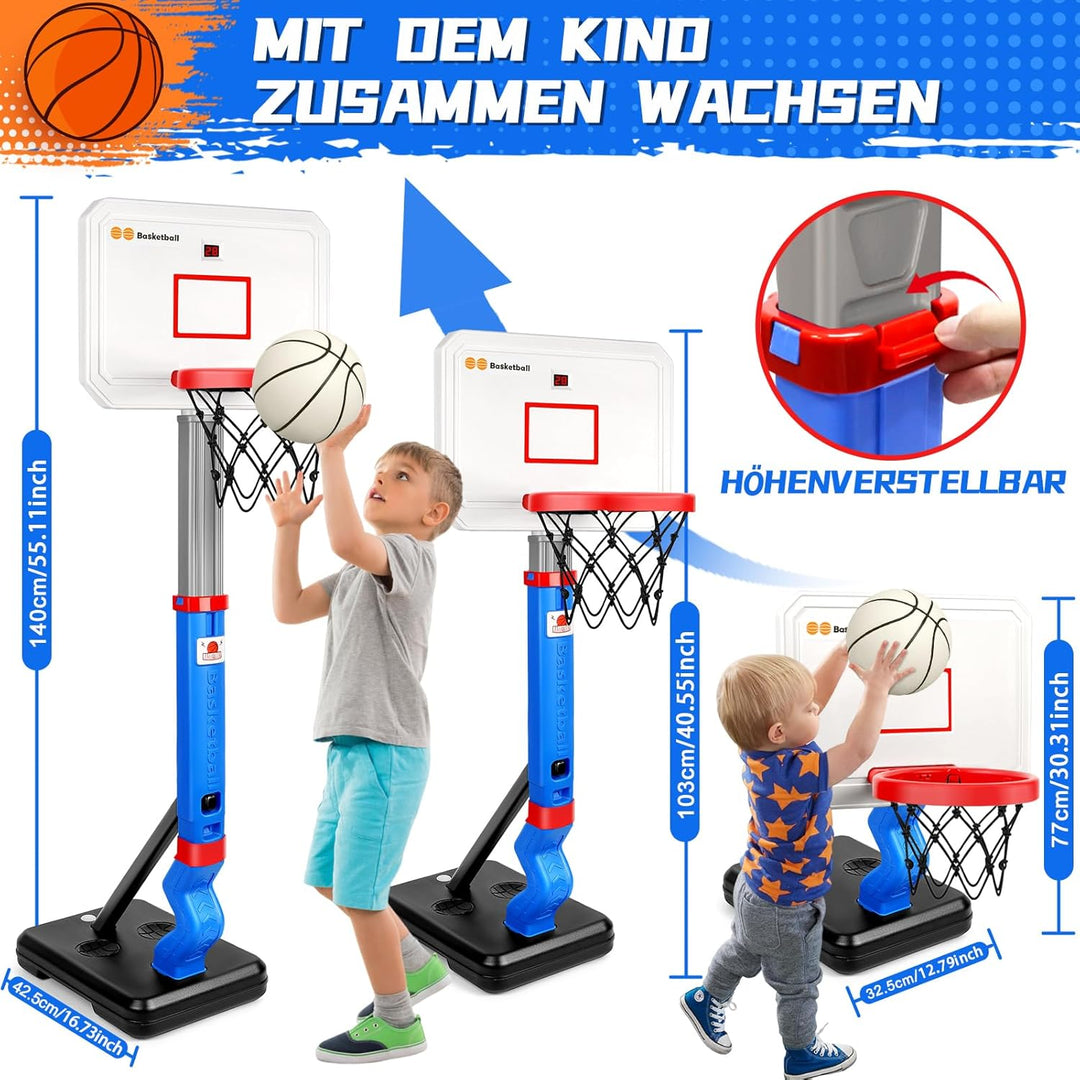 Herenear Basketballkorb Kinder mit Elektronische Anzeigetafel, Höhenverstellbar 77-140cm basketballk