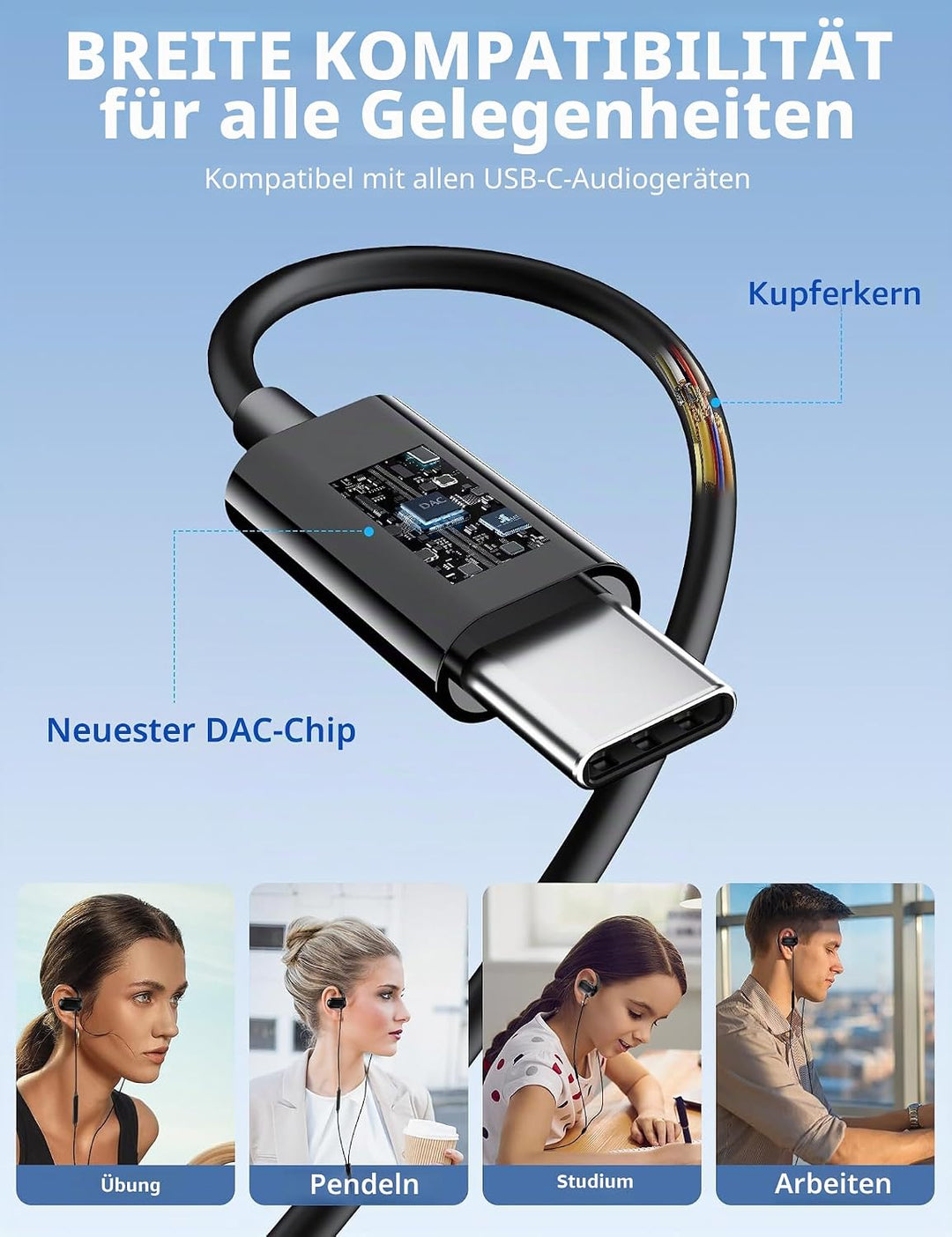 TOPAUX Open Ear Kopfhörer USB C mit Kabel für Samsung Galaxy S26 S25 S24 Ultra S23 FE A56 A16 A17 A3