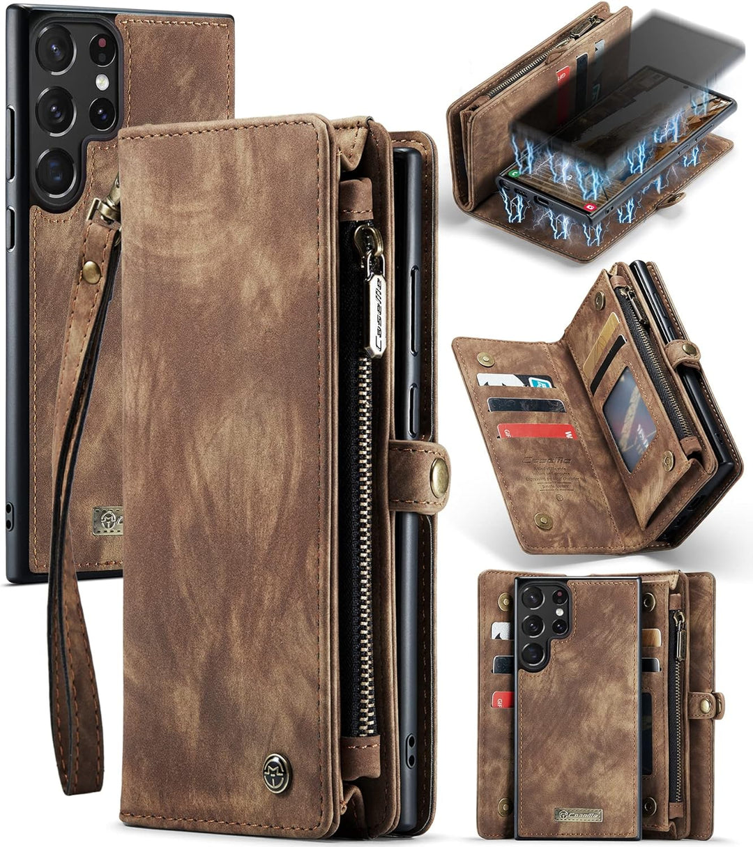 UFinetech Samsung S23 Ultra Hülle, Stossfest Kartenfach Magnetisch Abnehmbare Tasche Samsung Galaxy